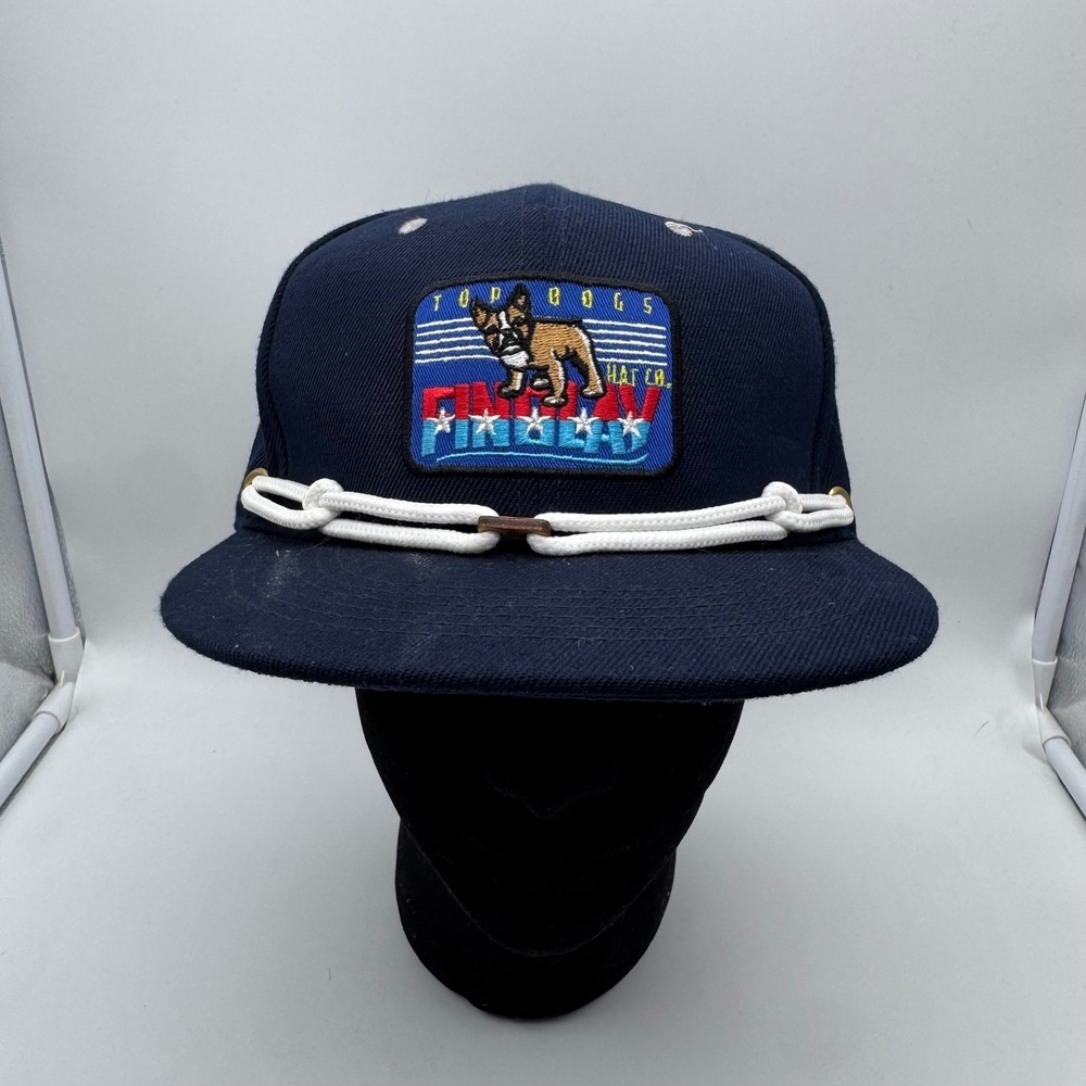 Findlay Hats Top Dogs French Bulldog Navy Blue Snapback Rope Hat 5 Years Edition